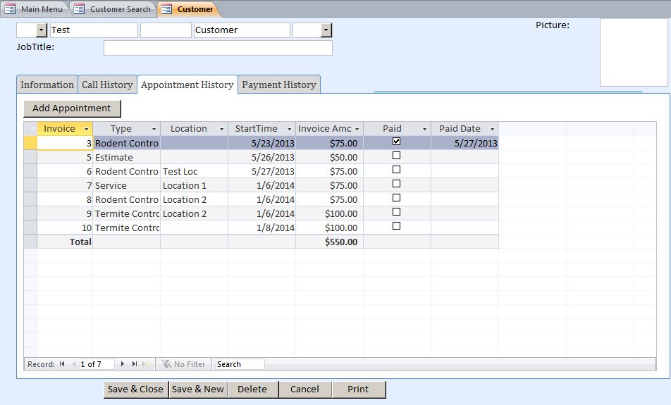 Pest Exterminator Appointment Tracking Template Outlook Style | Appointment Tracking Database